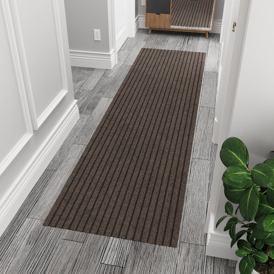 Ottomanson 2'7" x 6' Hallway Runner with Scraper Pile - Extra Durable Non-Slip Rug Mat for Indoor & Outdoor Use - Ideal for Kitchen, Entryway & Garage - High-Traffic Carpet, Brown