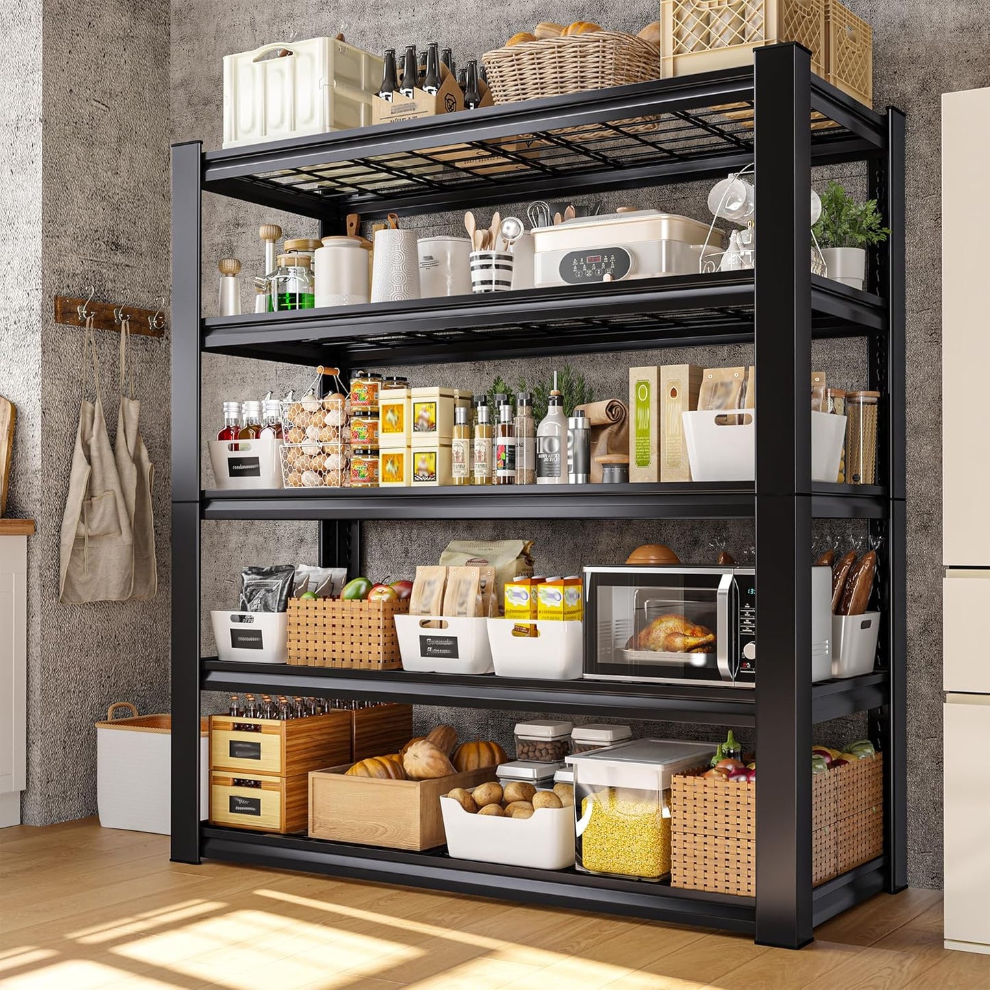 REIBII 3010LBS Storage Shelves 72" H Garage Shelving Heavy Duty Metal Shelving 5 Tier Adjustable Metal Shelves for Storage for Pantry Kitchen Basement 72" H x 35.5" W x 16" D, 2 Pack