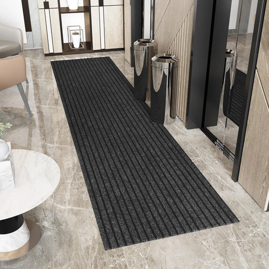 Ottomanson 2' x 20' Hallway Runner with Scraper Pile Extra Durable Non-Slip Rug Mat for Indoor & Outdoor Use - Ideal for Kitchen, Entryway, Patio & Garage - High-Traffic Carpet, Black