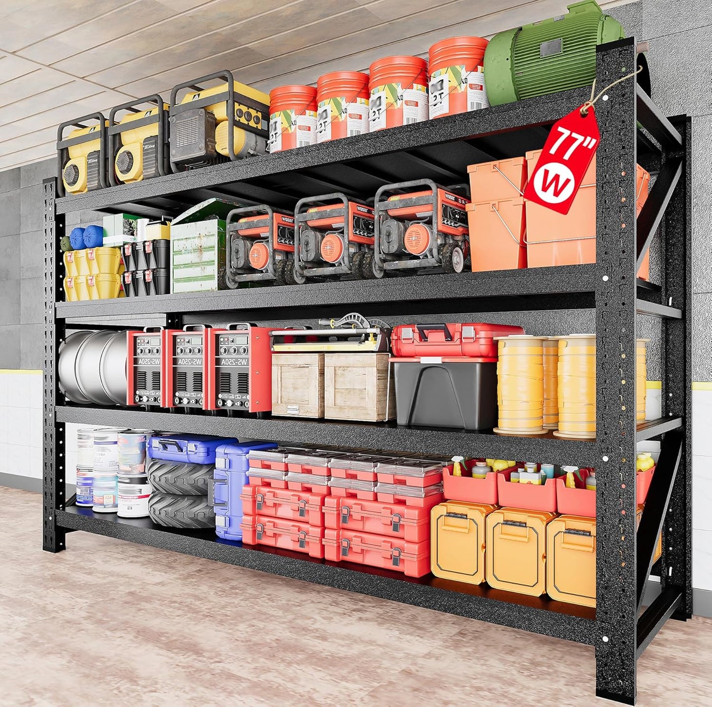 9000LBS Heavy Duty Garage Shelving Units,77" Wide & Deep Storage Shelves,Metal Garage Shelves,Large Storage Rack,Steel Shelf,Industrial Shelving for Shop,Warehouse,Basement,77" W x 24" D x 70" H