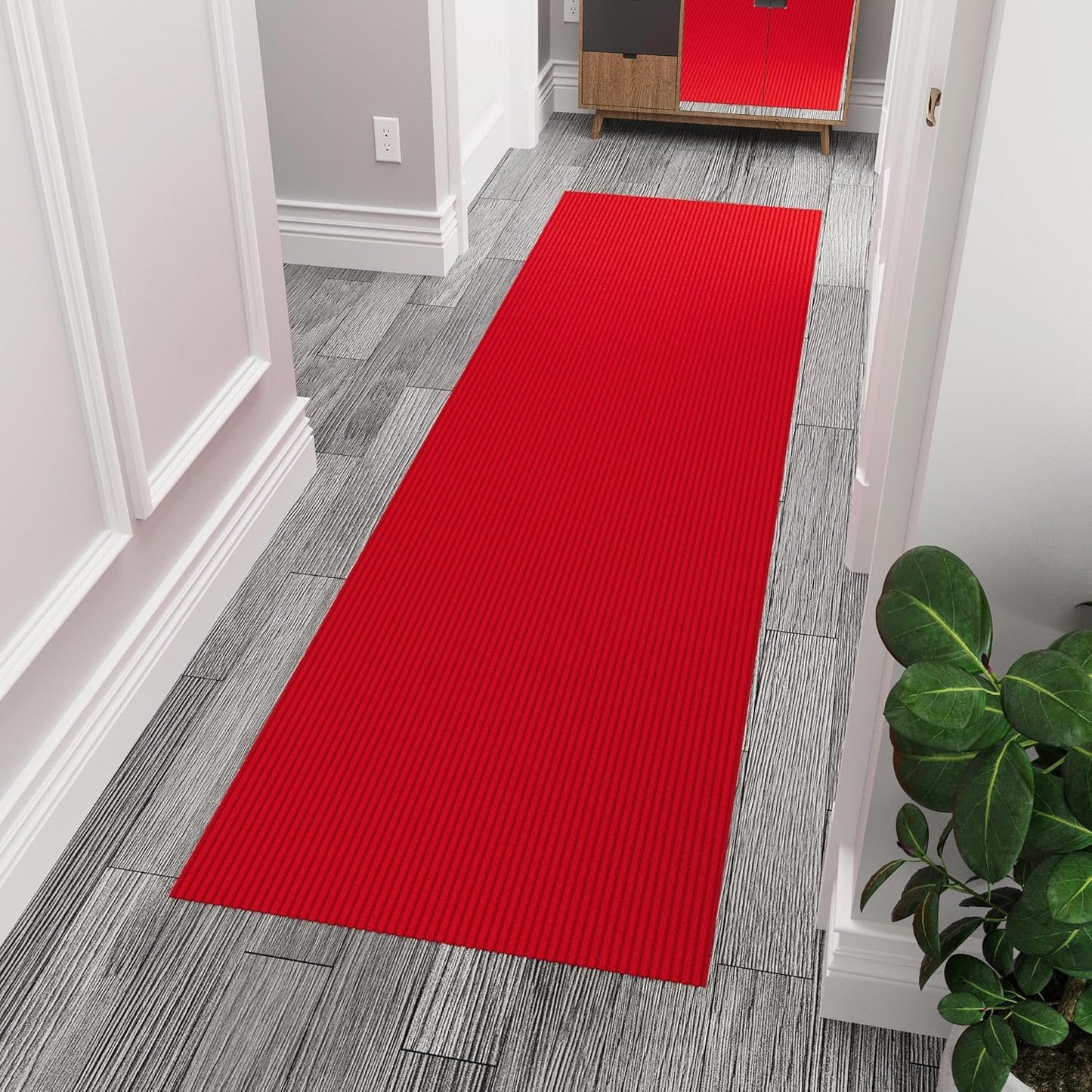 Ottomanson 3'11" x 8' Hallway Runner with Scraper Pile Extra Durable Non-Slip Rug Mat for Indoor & Outdoor Use - Ideal for Kitchen, Entryway, Patio & Garage - High-Traffic Carpet, Red