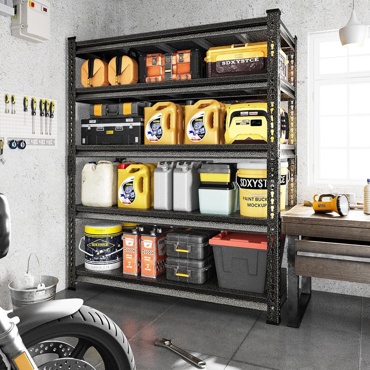 Garage Shelving Heavy Duty 3000LBS Loads, 48" W Adjustable Garage Storage Shelves, 5-Tier Metal Shelving Units and Storage, Industrial Utility Shelf, 48" Wx24 Dx78 H,Silver