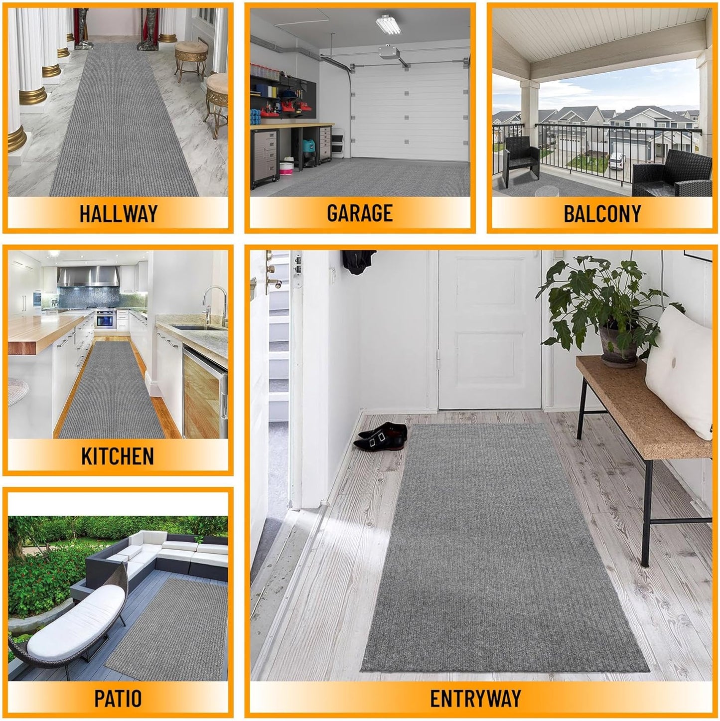 Ottomanson Mud Mat 3' x 3'11" Entryway Rug - Non-Slip Scraper Doormat for Muddy Paws, Dirt Trapping Indoor/Outdoor Mat for High-Traffic Areas, Kitchen, Garage, Patio, Gray