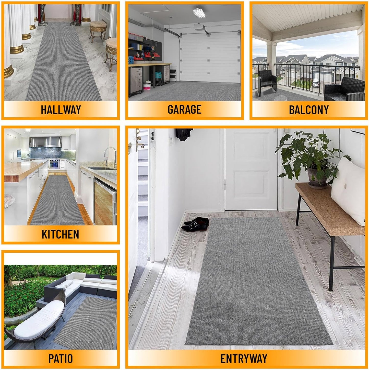 Ottomanson 2'7" x 16' Hallway Runner with Scraper Pile - Extra Durable Non-Slip Rug Mat for Indoor & Outdoor Use - Ideal for Kitchen, Entryway & Garage - High-Traffic Carpet, Gray