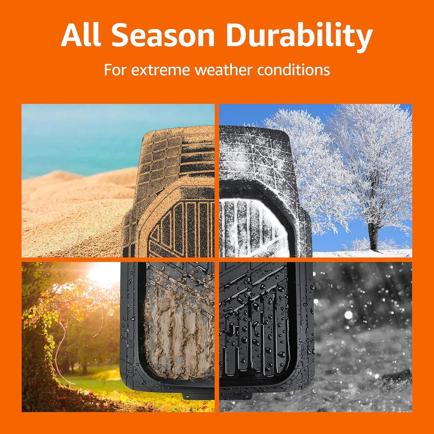 Amazon Basics 4-Piece Heavy Duty PVC Floor Mats with Cargo Liner and Rear, Waterproof Trim To Fit Car Mats, Black