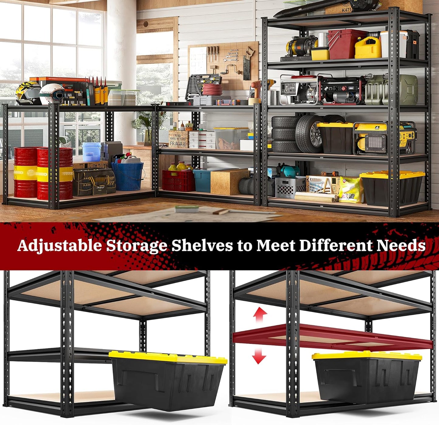 REIBII 40" W Garage Shelving 2500LBS Storage Shelves 72" H Metal Shelving 5 Tier Metal Shelves Adjustable Pantry Shelf for Closet Kitchen Warehouse 40" W x 19.7''D x 72''H