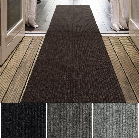 iCustomRug Spartan Weather Warrior Indoor/Outdoor Utility Ribbed Carpet Runner with Non-Slip Thermoplastic Rubber Backing, 6ft X 74ft in Brown