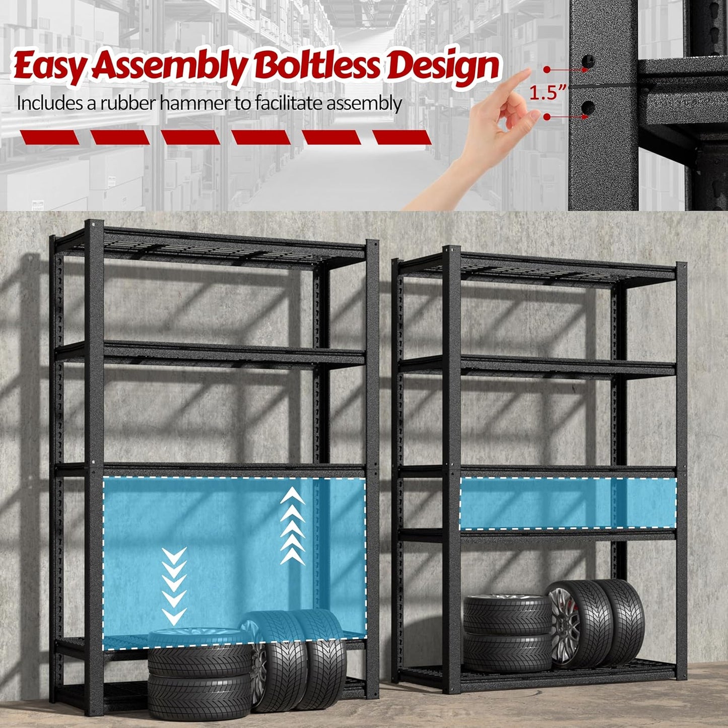 MUPATER 48" W x 20" D x 72" H Metal Storage Shelves, Garage Shelving Unit, Standing Utility Shelf Racks, 5 Tier Shelves and Adjustable Shelves for Garage Kitchen Warehouse