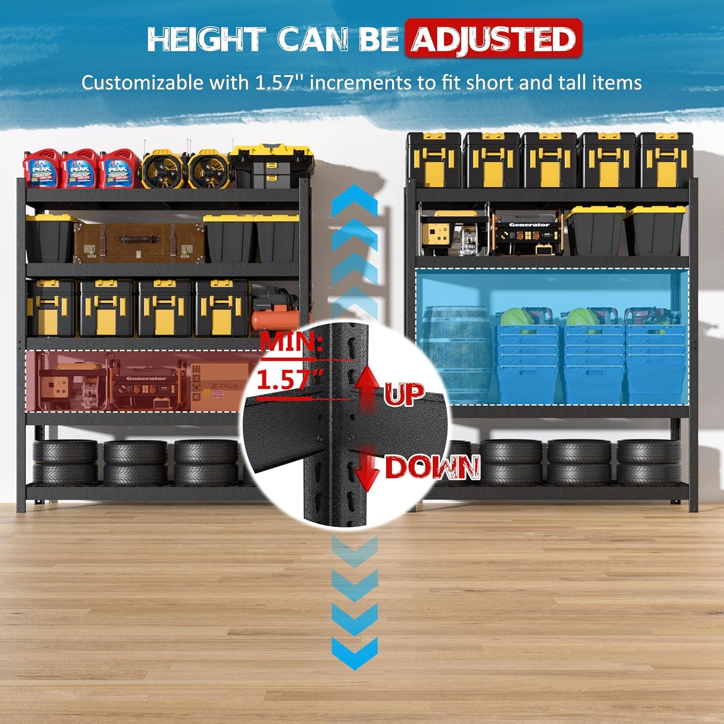 MUPATER 72.05” W × 24.02” D × 83.86” H, Heavy Duty Metal Storage Shelves, 3000 LBS Capacity, 5-Tier Adjustable Garage Shelving, Storage Shelf Rack for Kitchen, Basement, Warehouse