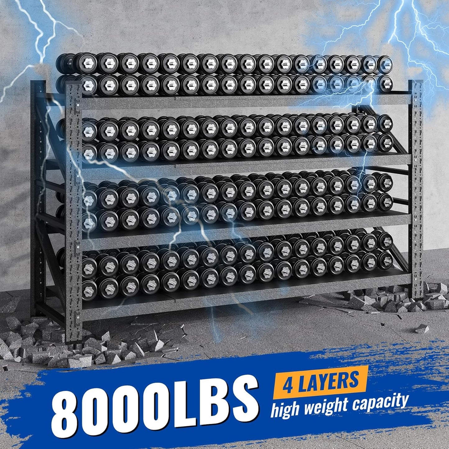 68" W Storage Shelves 8000lbs Garage Metal Shelving Heavy Duty Garage Shelves Adjustable Storage Shelves for Industrial, Factory, (68" W X 24" D X 63.5" H)