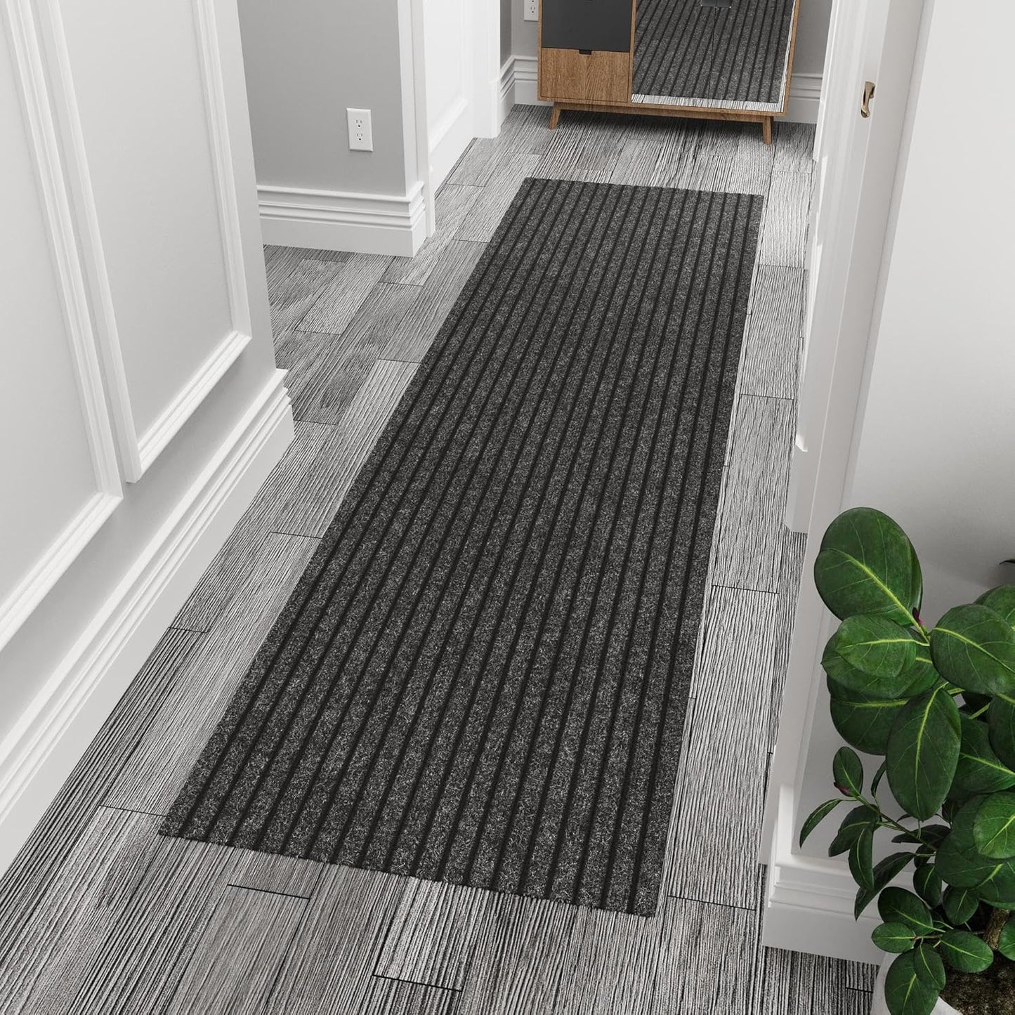 Ottomanson 2' x 9' Hallway Runner with Scraper Pile Extra Durable Non-Slip Rug Mat for Indoor & Outdoor Use - Ideal for Kitchen, Entryway, Patio & Garage - High-Traffic Carpet, Black