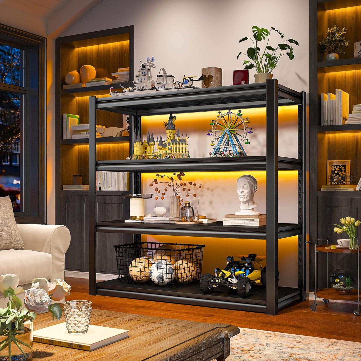 Raybee 40" W Garage Shelving 2000 LBS Storage Shelves 4 Tier Heavy Duty Shelving Adjustable Metal Shelves for Garage,Basement, Warehouse, 40" W x19 D x57 H