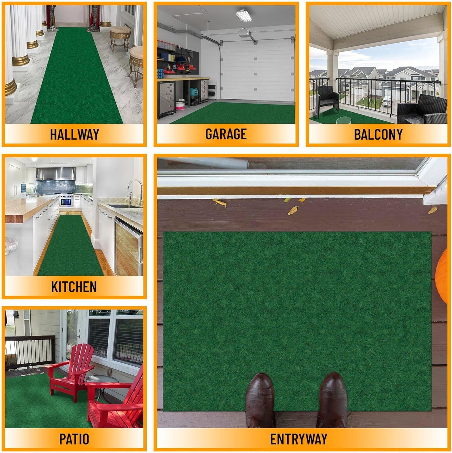 Ottomanson 2' x 9' Hallway Runner with Scraper Pile Extra Durable Non-Slip Rug Mat for Indoor & Outdoor Use - Ideal for Kitchen, Entryway, Patio & Garage - High-Traffic Carpet, Green