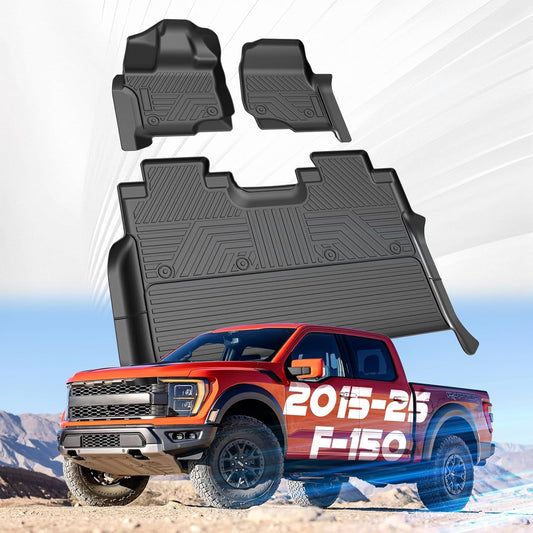 Car Floor Mats for Ford F-150 2015-2024 2025 | Lightning 22-24 SuperCrew (Rear w/o Fold Flat Storage),TPE All Weather Protection Floor Mats,Custom Fit Car Floor Liners Set,Heavy Duty Accessories