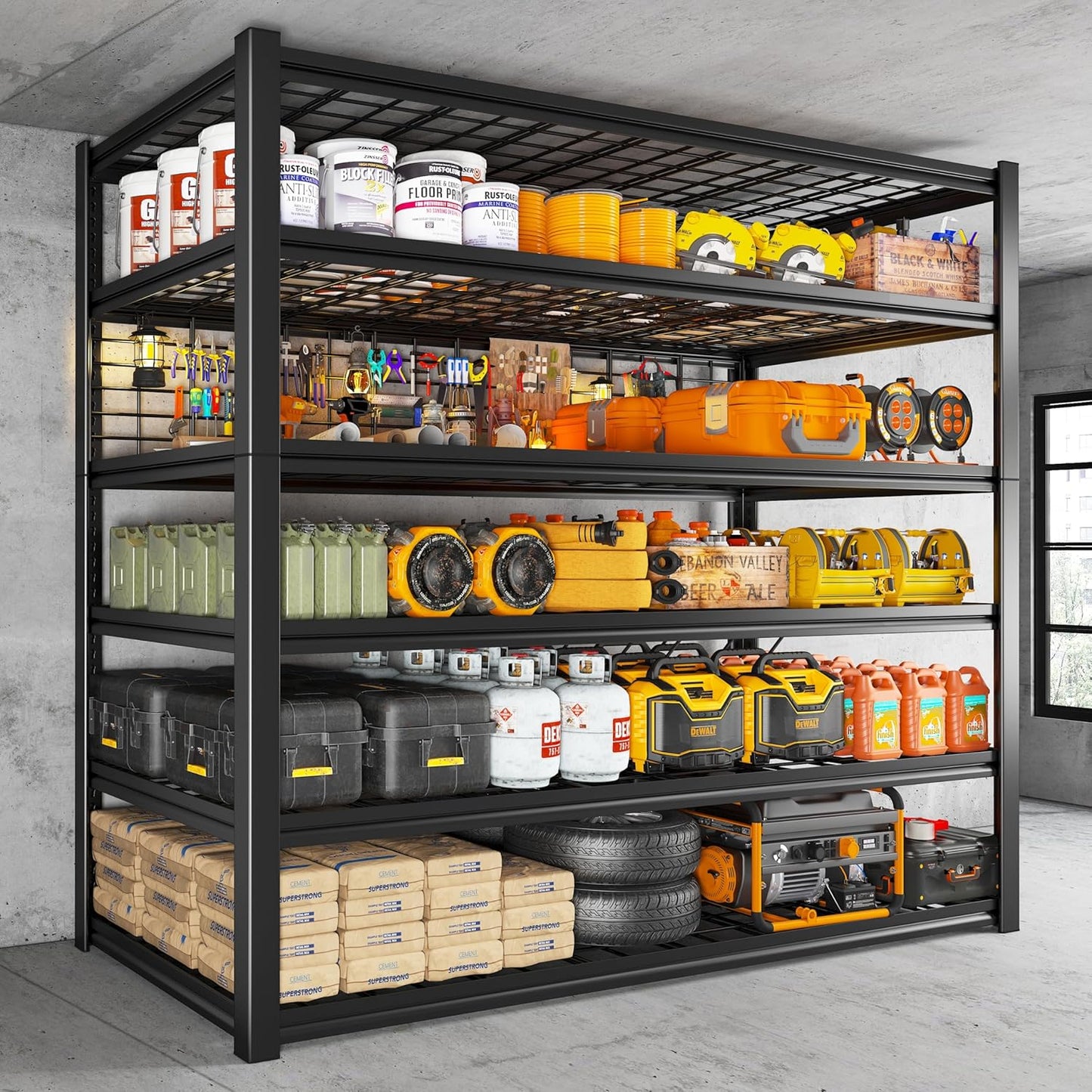REIBII 84" H Garage Shelving, 6-Tier Storage Shelves Heavy Duty Loads 3500LBS, 48" W Adjustable Garage Shelves, Metal Shelving for Basement, Warehouse, 84" H x 48" W x 20" D, 3PC