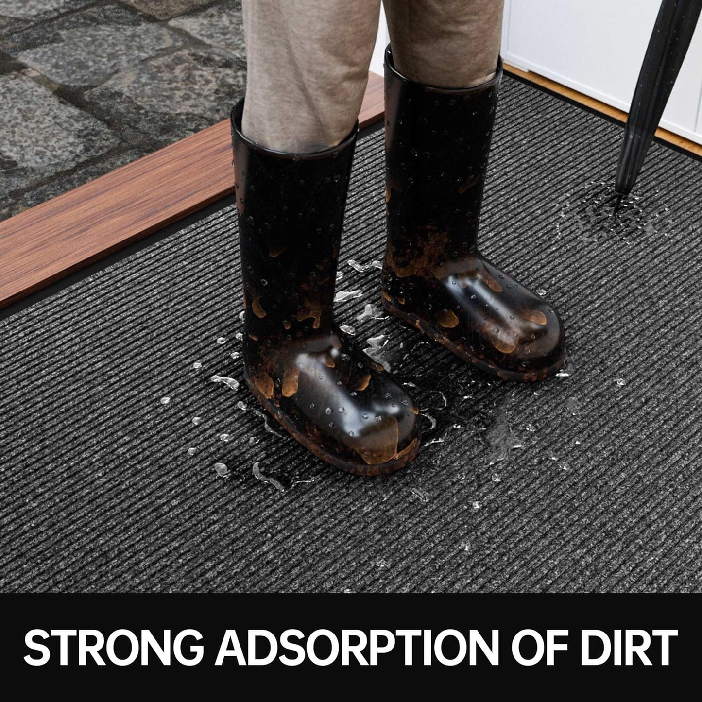 Front Door Mat, 4' x 8' Heavy Duty Indoor Outdoor Door Mat for Entryway, Commercial Door Mats Entrance, Low Profile Welcome Mats Non-Slip, Durable Rubber Backing Entry Mat for Patio, Home