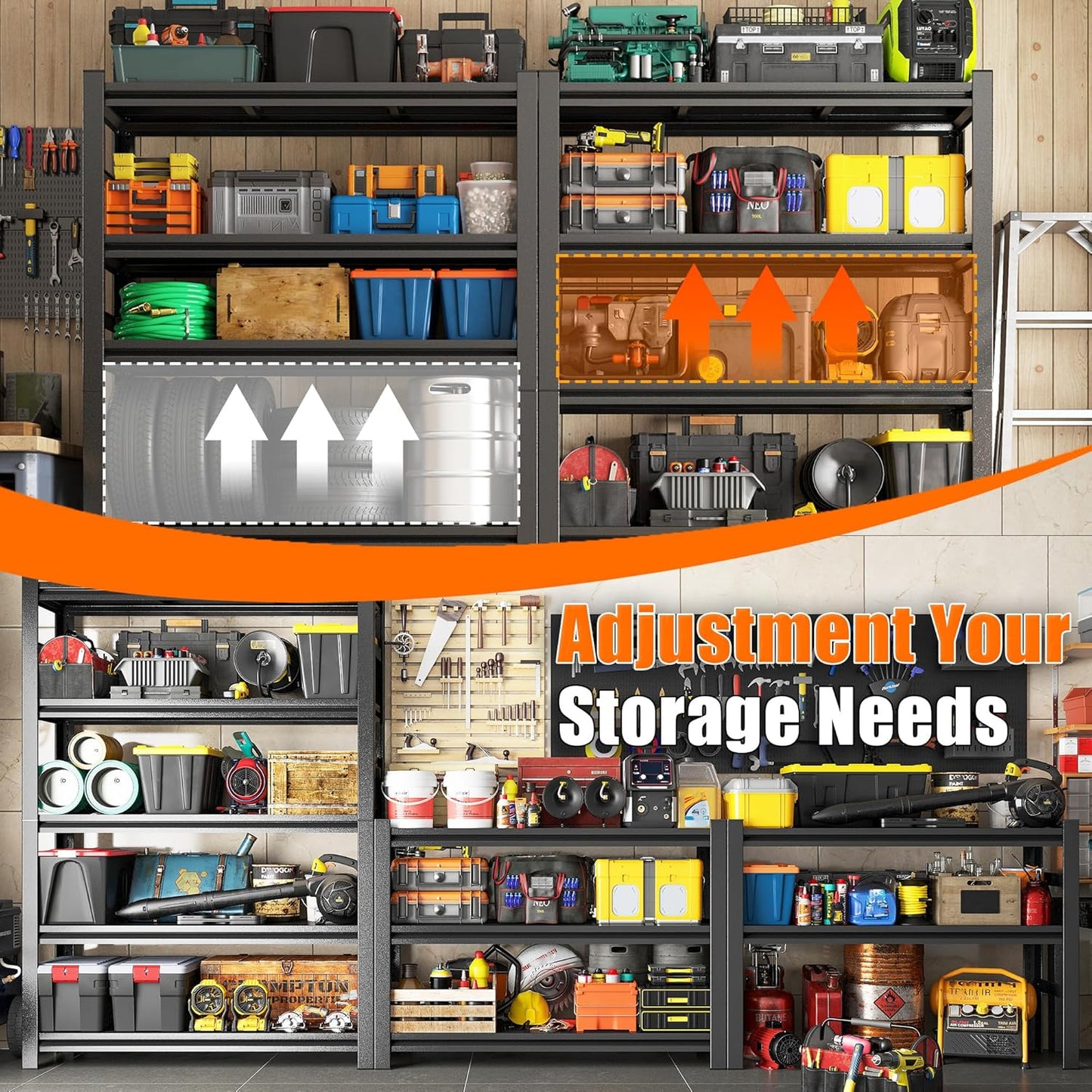 72"H Garage Shelving Heavy Duty Rack, 3500 LBS Large Capacity 5 Tier Adjustable Storage Shelves, Metal Industrial Shelf Units for Garage, Basement and Warehouse, 72"H×35.4"W×15.75"D, Black