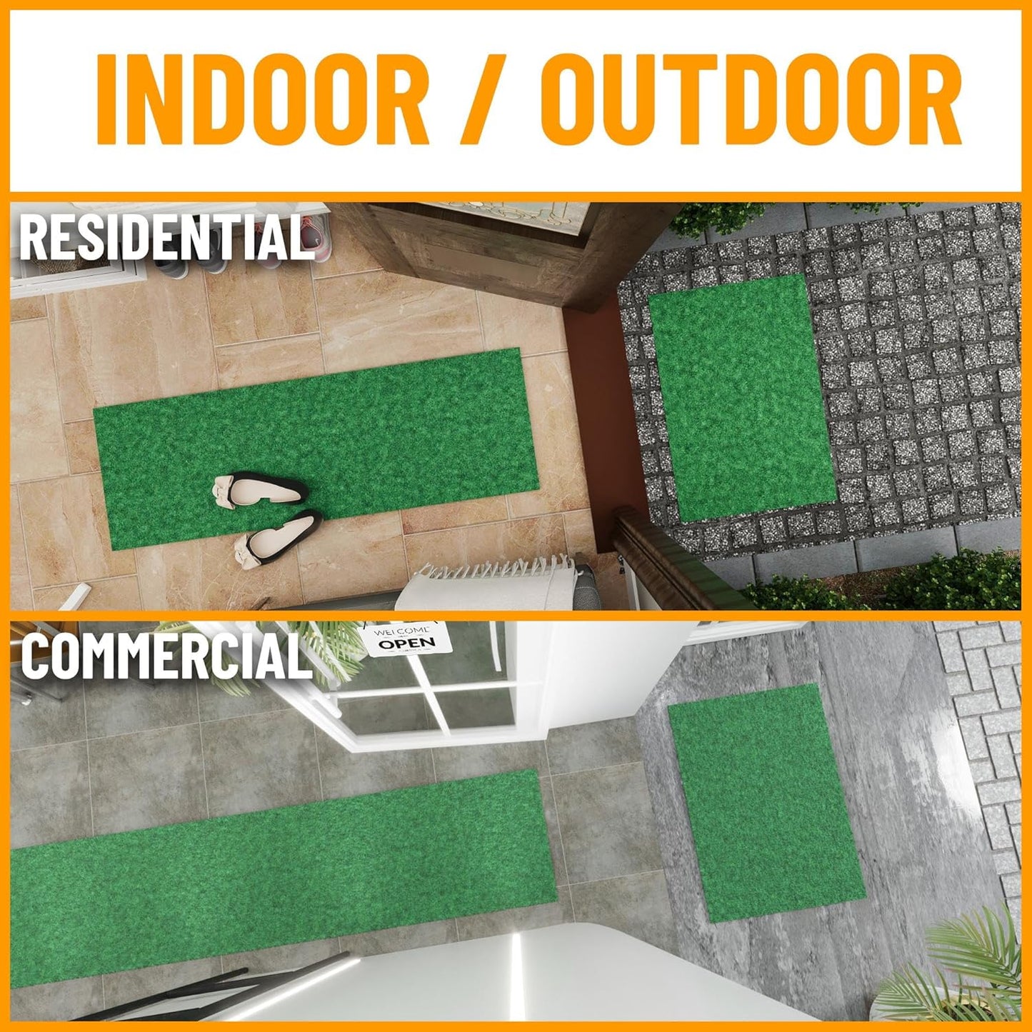 Ottomanson 2'7" x 40' Hallway Runner with Scraper Pile - Extra Durable Non-Slip Rug Mat for Indoor & Outdoor Use - Ideal for Kitchen, Entryway & Garage - High-Traffic Carpet, Green