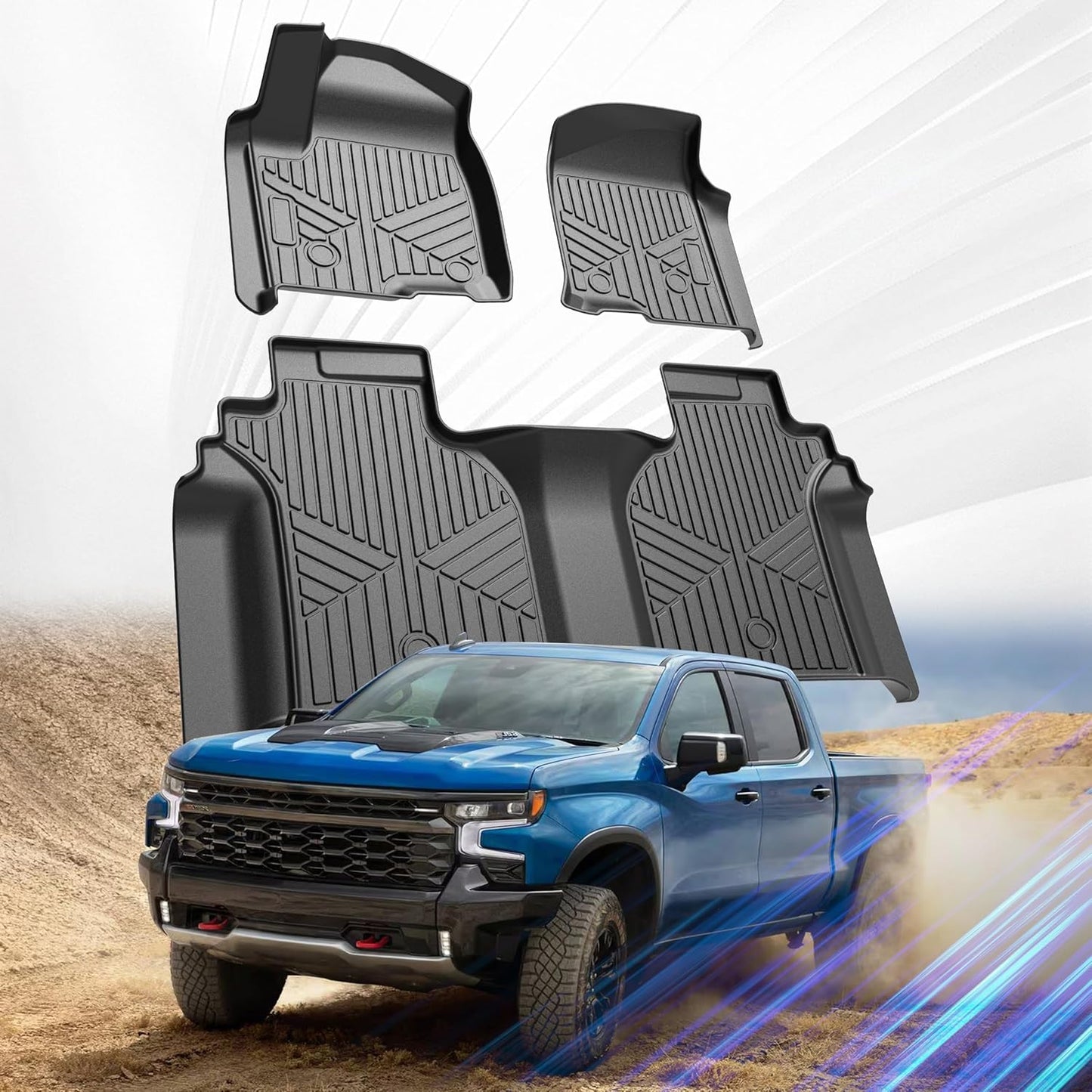 Floor Mats for 2019-2024 2025 Chevy Silverado 1500/GMC Sierra 1500 & 2020-2025 Chevrolet Silverado/Sierra 2500/3500 HD Crew Cab, Fit for 2nd Row with Underseat Storage Box, Front Bucket Seat
