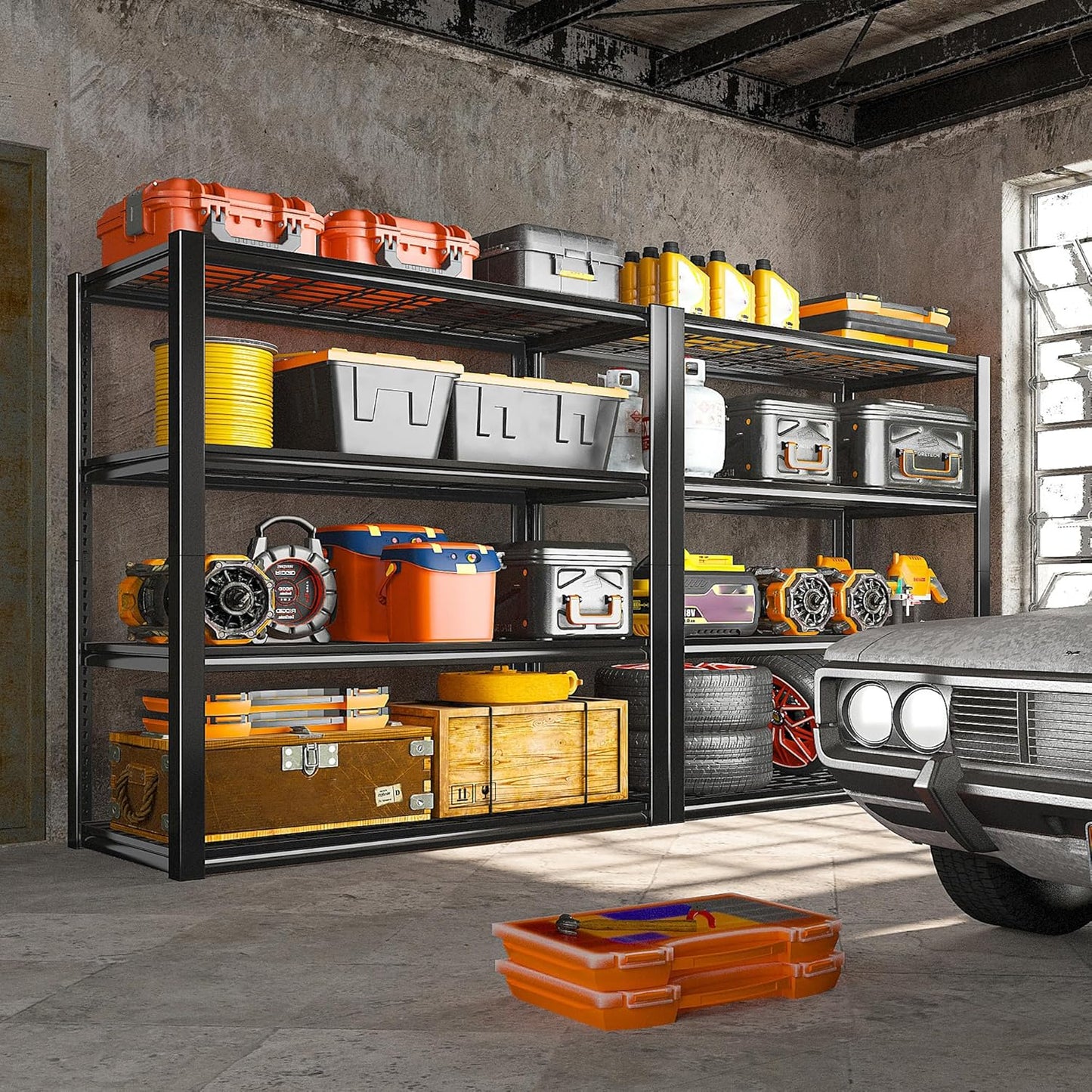 REIBII 40" W Storage Shelves 2200LBS Garage Shelving Heavy Duty Metal Shelving Adjustable Metal Shelves Industrial Shelf for Warehouse Basement Pantry Kitchen 40" W x 19.7" D x 59.9" H Black