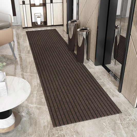 Ottomanson 2'7" x 39' Hallway Runner with Scraper Pile - Extra Durable Non-Slip Rug Mat for Indoor & Outdoor Use - Ideal for Kitchen, Entryway & Garage - High-Traffic Carpet, Brown