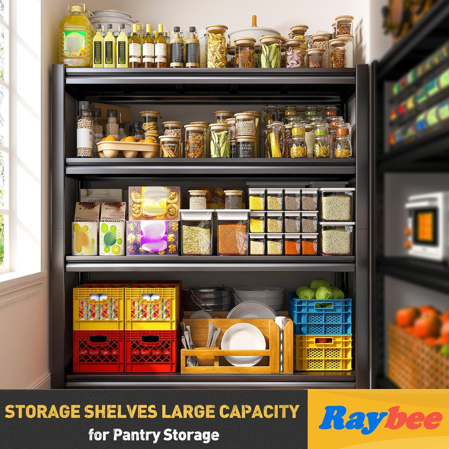 Raybee 40" W Garage Shelving Heavy Duty Storage Shelves 56.9" H Metal Shelving Heavy Duty Load 1600LBS Adjustable Metal Shelves for Storage for Pantry Kitchen 40" W x 19.1" D x 56.9" H 4 Pack