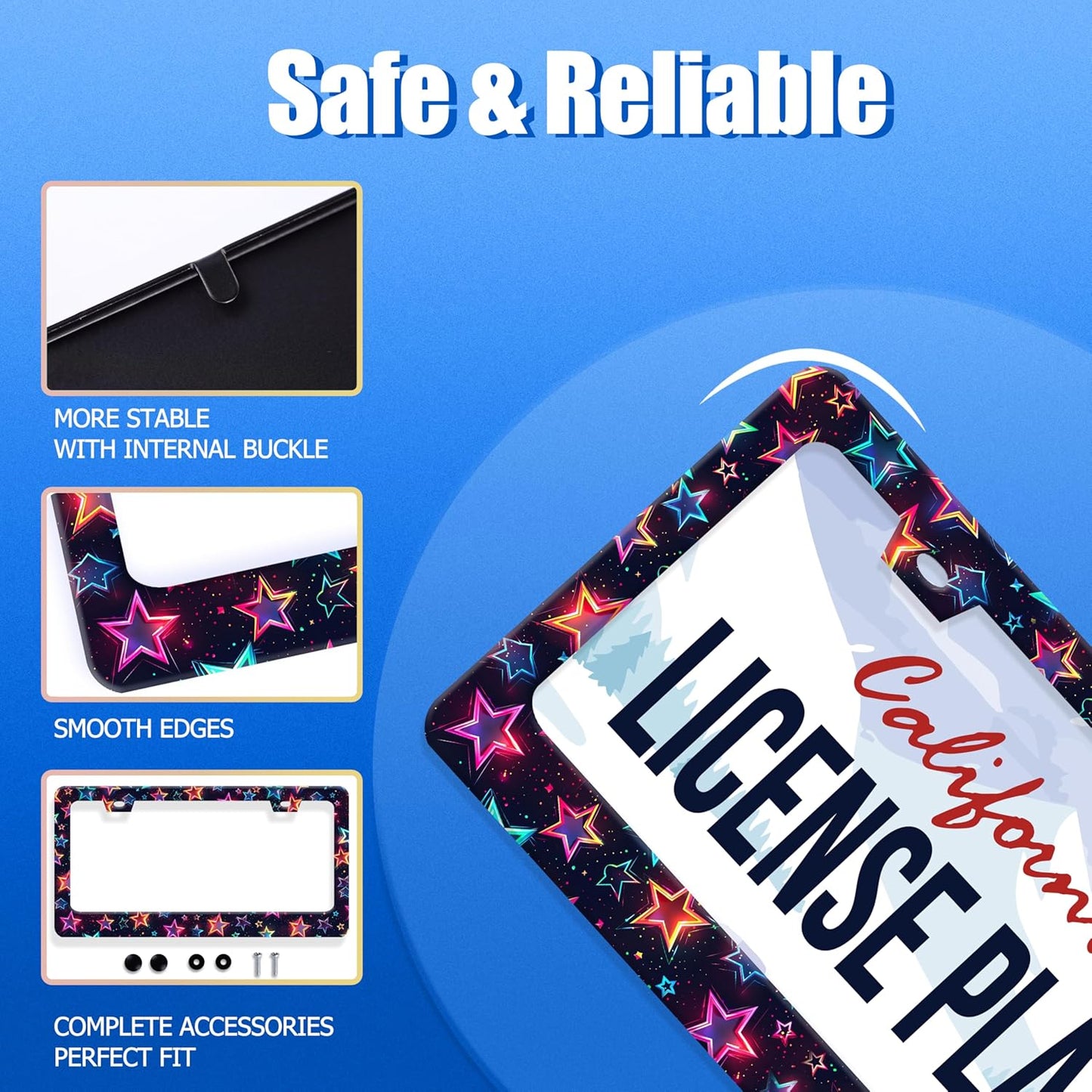 Colorful Stars License Plate Frame Starry Sky License Plate Holder Funny Car Accessories Decoration 12.3" x 6.3" for Men Women
