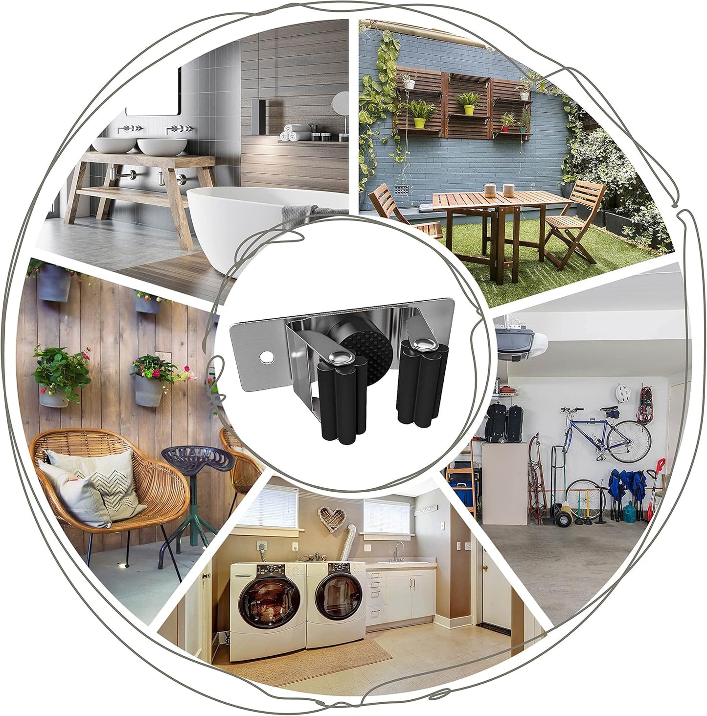 Self Adhesive Broom and Mop Holder Wall Mounted – SUS304 Stainless Steel 2-Slot Organizer with Anti-Slip Rubber Grips, 25lb Load, Adjustable for 0.6–1.4" Handles, Garage Kitchen Bathroom Use, 2 Pcs