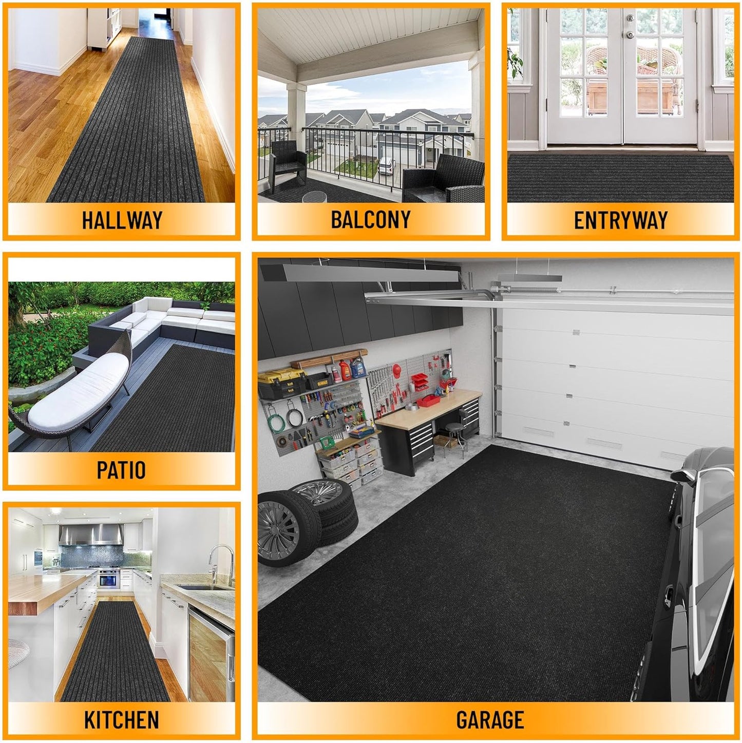 Ottomanson 2' x 28' Hallway Runner with Scraper Pile Extra Durable Non-Slip Rug Mat for Indoor & Outdoor Use - Ideal for Kitchen, Entryway, Patio & Garage - High-Traffic Carpet, Black