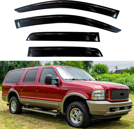 KPY Window Visors Compatible with Ford Excursion 2003-2005, 4PC Rain Guard Side Vent Deflectors Tape-On Style, 2003 2004 2005