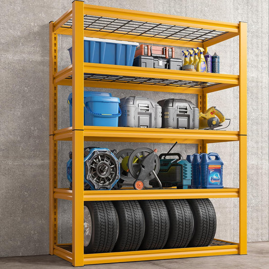 REIBII Storage Shelves 40''W Garage Shelving Heavy Duty Metal Shelving 2000LBS Metal Shelves 5 Tier Industrial Shelf for Pantry Kitchen Basement 72" H x 40''W x 17.8''D, Yellow