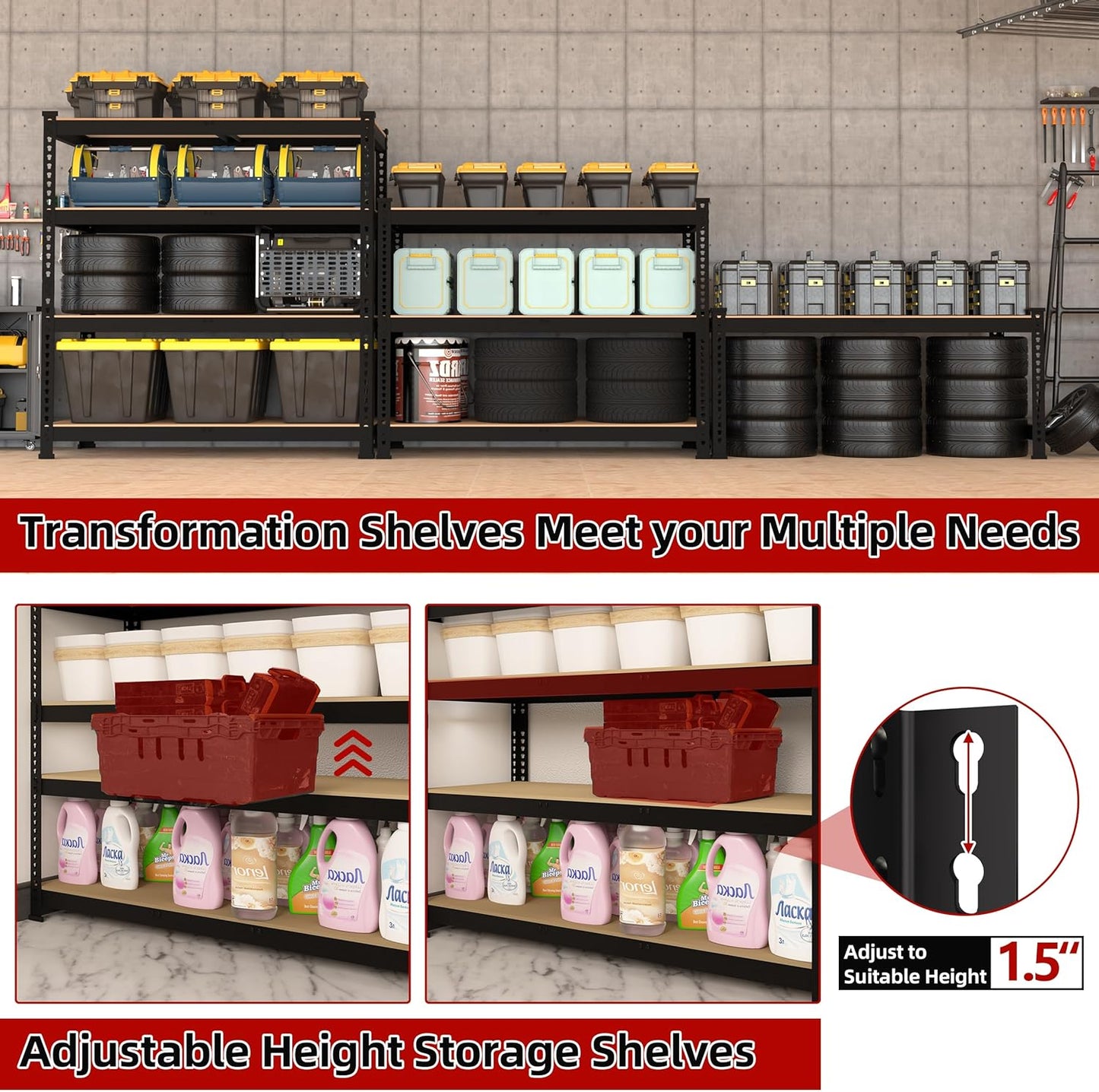 2 Packs 36" W x 16" D x 55" H Adjustable Garage Storage Shelves - 4-Shelf Heavy Duty Shelving Unit, Metal Utility Storage Organizer Racks for Warehouse Pantry Closet Kitchen, Black