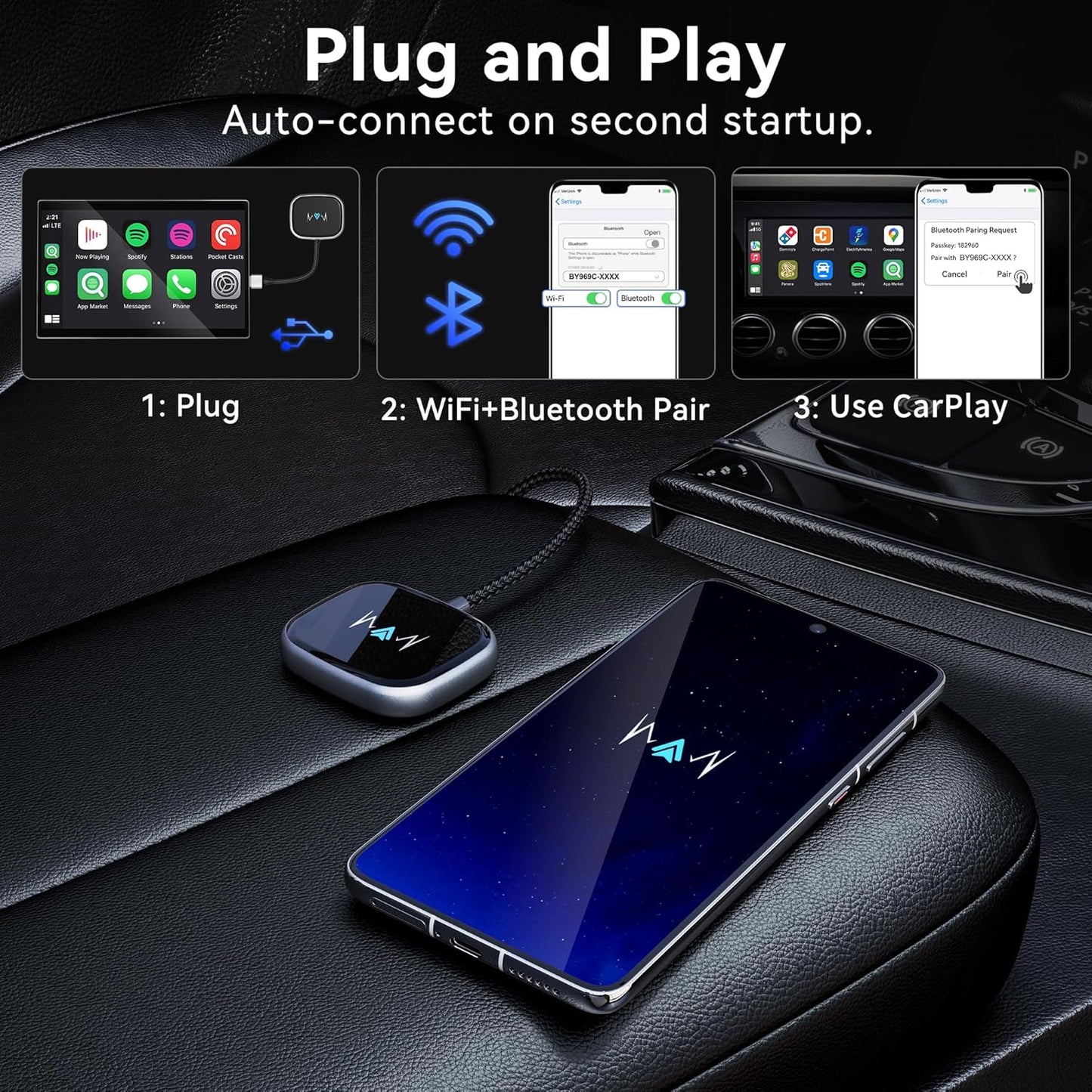 Wireless Android Auto Adapter, Wireless carplay Adapter, Latest NFC Touchscreen Connectivity, Wireless Plug-and-Play for Android Devices (Android 11 and Above)