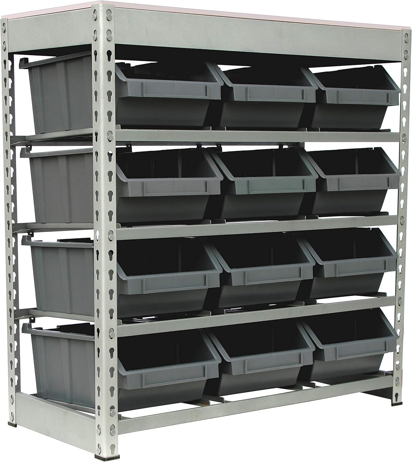 King's Rack Bin Rack Boltless Steel Storage System Organizer w/ 12 Plastic Bins in 4 Tiers