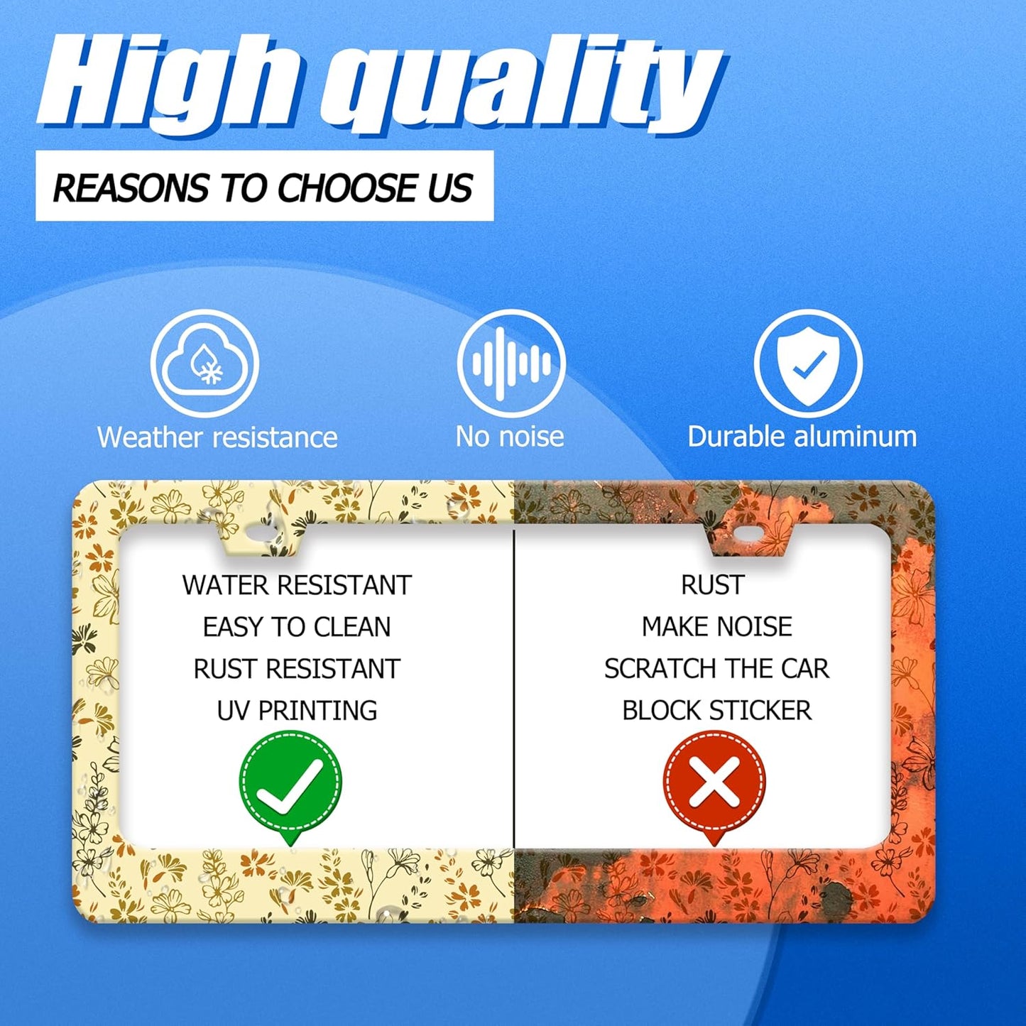 Yellow Wild Flowers License Plate Frame Colorful Flower Floral License Plate Stainless Steel Funny License Plate Holder for Men Women Universal Car Accessories Decoration 12.3" x 6.3"