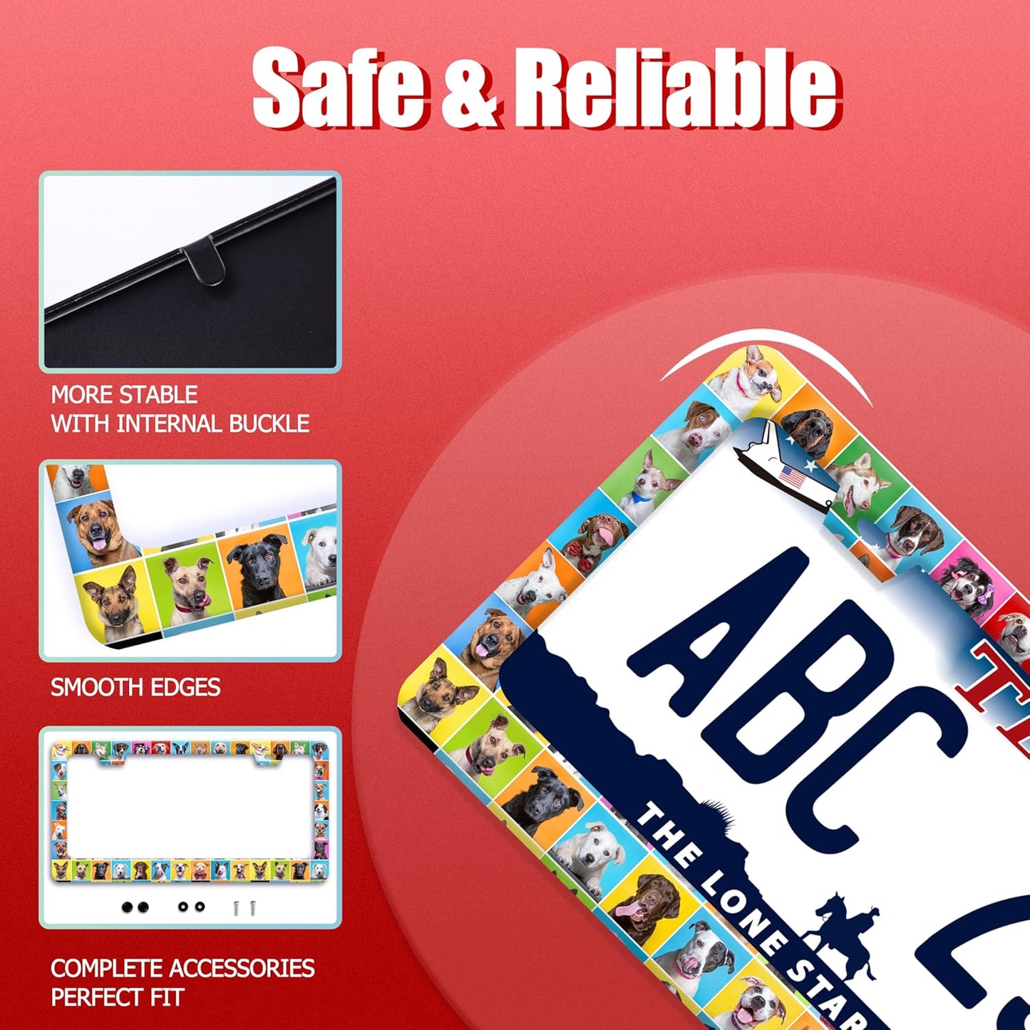 Dog License Plate Frame Puppy Pet License Plate Frames Funny Stainless Steel Accessories Cars Decor with 2 Holes and Screws Fits Standard Us Ca Vehicles License Plate Holder 12.2 X 6 Inch