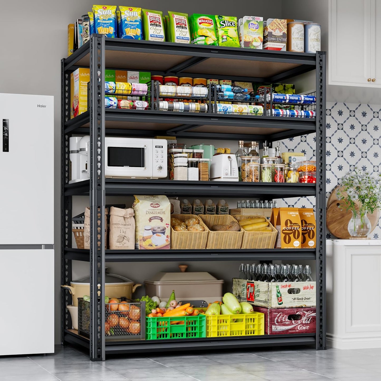 72"H Storage Shelves heavy duty, 2000LBS Garage Shelving, 5 Tier Metal Shelving Unit Adjustable Garage Shelves Utility Rack Shelf for Storage Warehouse Pantry Closet,35.6" W × 16" D × 72" H, Black