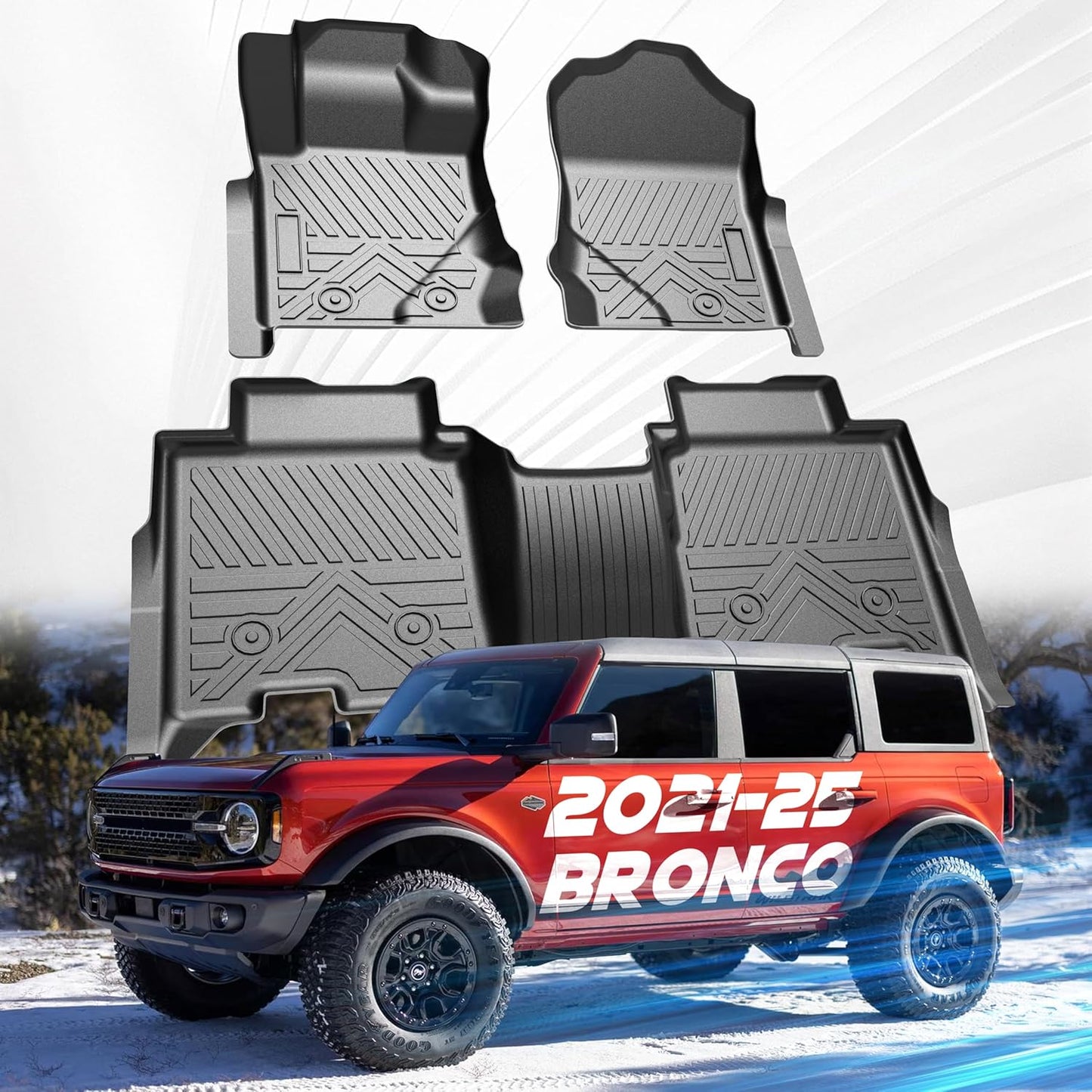 Car Floor Mats for Ford Bronco 4 Door 2025 2024-2021 Accessories,TPE All Weather Protection Floor Mats, Custom Fit 1st&2nd Row Car Floor Liners Set(Not for 2 Door & Sport),Black