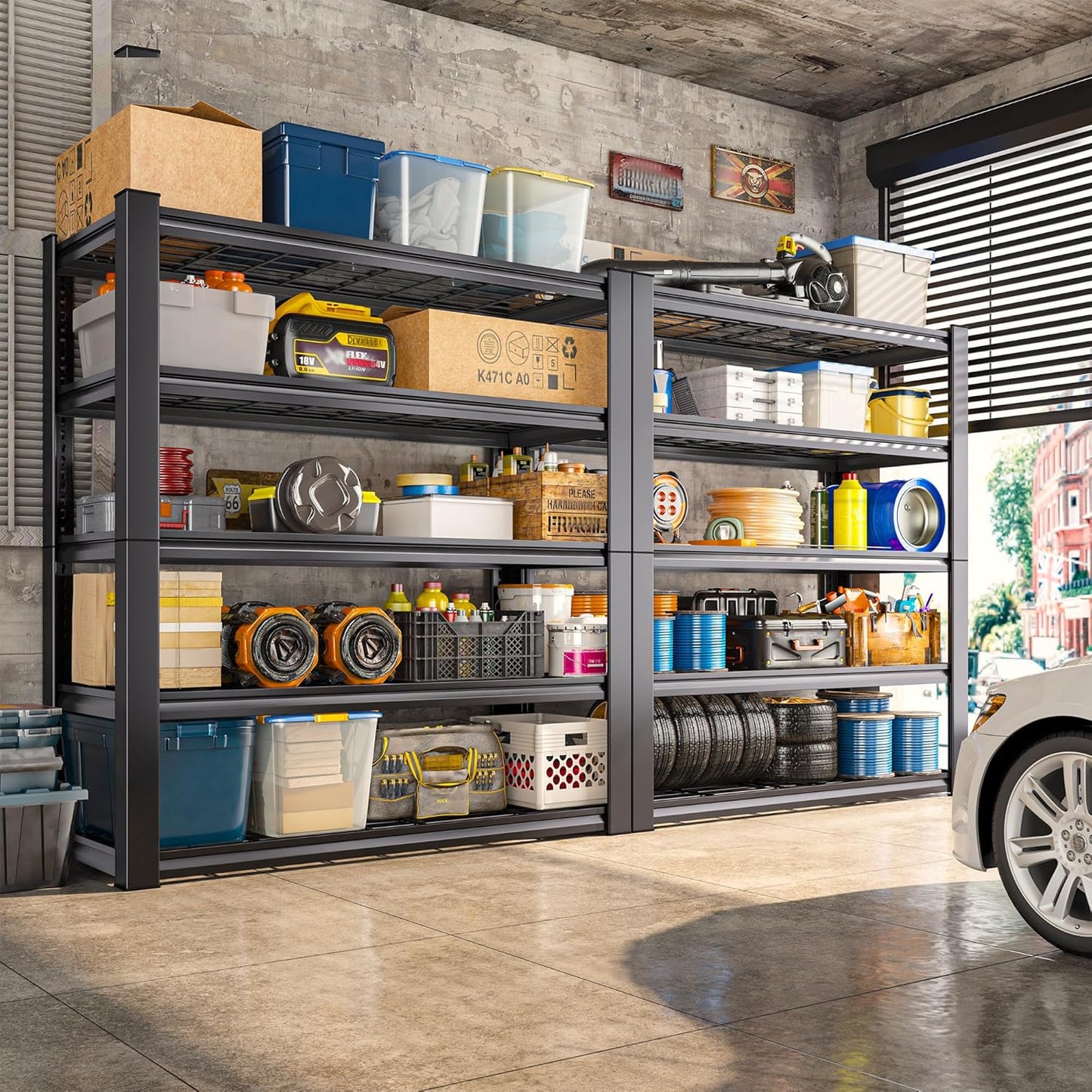 REIBII 3010LBS Storage Shelves 72" H Garage Shelving Heavy Duty Metal Shelving 5 Tier Adjustable Metal Shelves for Storage for Pantry Kitchen Basement 72" H x 35.5" W x 16" D, Black