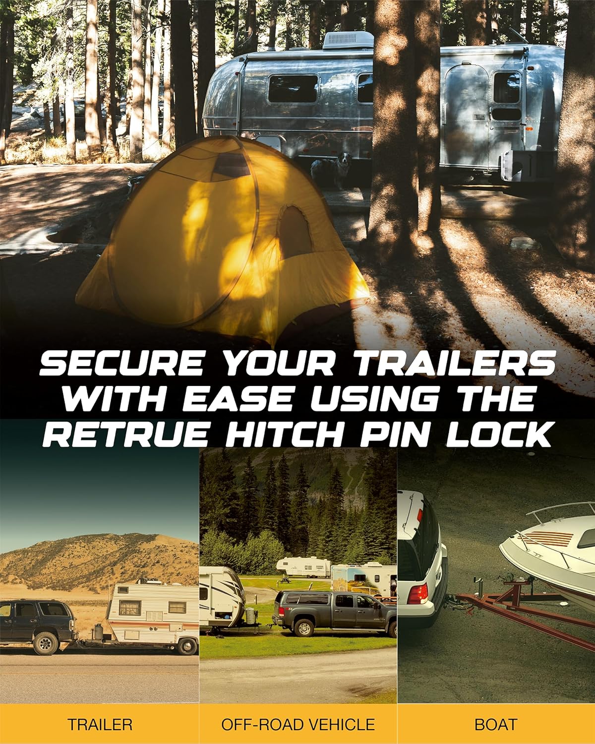 RETRUE Heavy-Duty Trailer Hitch Locks - 5/8" Pin for 2" and 2-1/2" Class III-IV Receivers, Includes 5 O-Rings and Weatherproof Caps, Ideal Trailer Accessories, 4 Pack