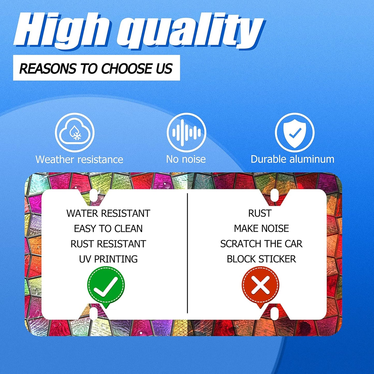 Pretty Cut Glass License Plate Frame Colorful License Plate Stainless Steel Parts Funny License Plate Decorative with Screws Size 12.3" x 6.3" Men Women