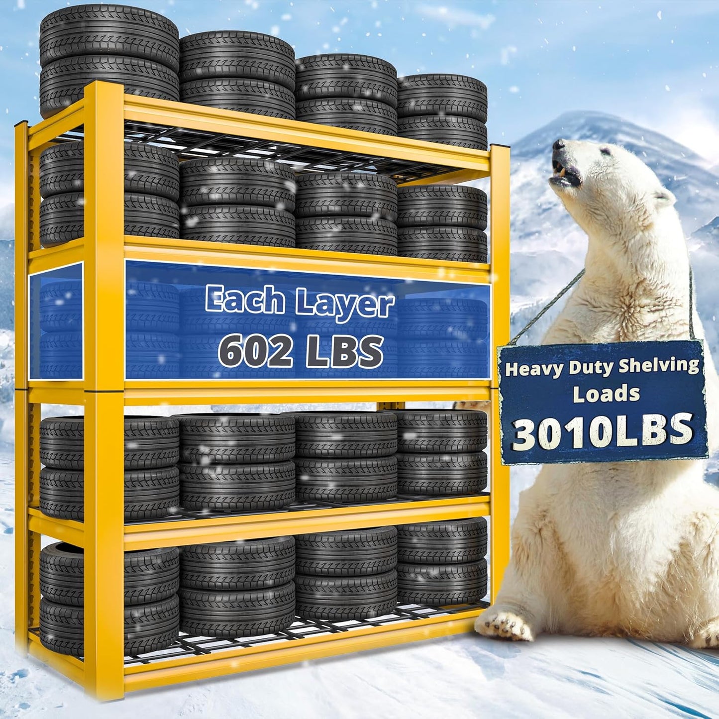 REIBII 72''H Garage Shelving 3010 LBS Storage Shelves Adjustable Metal Shelving 5 Tier Metal Shelves for Storage Industrial Shelf for Pantry Kitchen Basement 72" HX35.5 WX16 D, 4 Pack